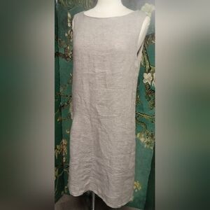 Ladies FLAX Tan Tweed Sleeveless 100% Linen Pullover Dress, Size S